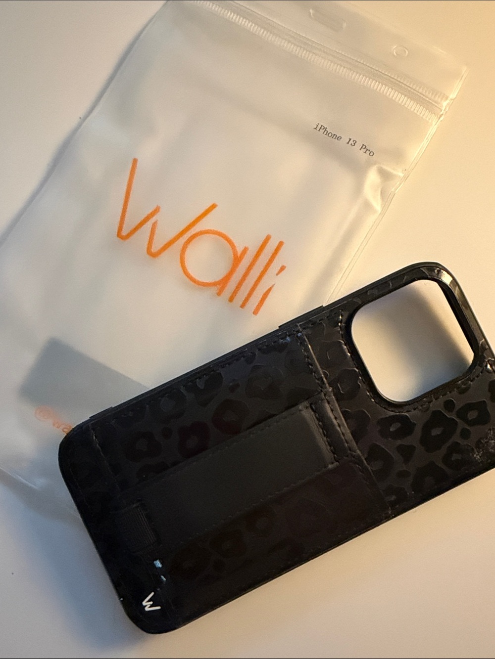 iPhone 13 Pro Walli Black Leopard-Print Phone Case with Hand Strap